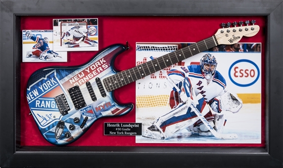 Henrik Lundqvist Signed New York Rangers Electric Guitar In 44x27 Framed Display (Steiner)